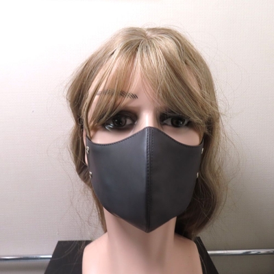 フェイクレザーマスク　シンプル　Ｖ系　ダークグレー　ホールあり　光沢　薄手　ファッションマスク　フェティッシュ　ユニセックス　ヴィジュアル系　ビジュアル系　モード系　ゴシック　パンク　ロック