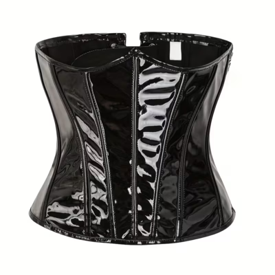フェイクレザーコルセット　光沢　黒　サイドジッパー　サイバーゴス　V系コルセット　メンズコルセット　ウエストベルト　ファッションコルセット　ユニセックス　ヴィジュアル系　ビジュアル系　インポート