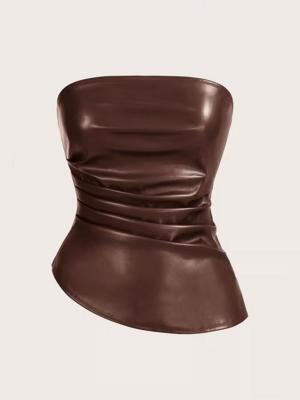コルセットタンクトップ チューブトップ 茶 光沢 フェイクレザー コルセットベルト メンズコルセット ユニセックス ヴィジュアル系 ビジュアル系 ショルダーベスト ゴシック系 インポート V系バンド