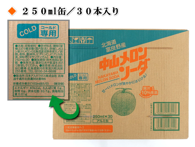 飲む富良野メロン！北海道富良野【中山メロンソーダ】250ml_30本入り箱