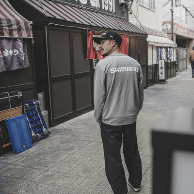 SHIMANO Big Logo Dry Tシャツグレー　Lサイズ SHIMANO Big Logo Dry Long Sleeve T-shirt – Gray | シマノ
