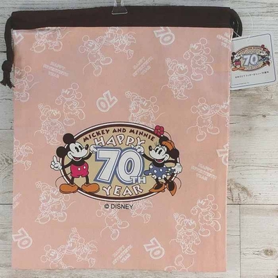 【日本製 1点のみ！】 ディズニー 通販 巾着 キンチャク 【M】 ミッキー ミニー 生誕 70周年 約27年前 デッドストック お土産 おみやげ 国内正規品 新品 未使用 きんちゃく袋 国産