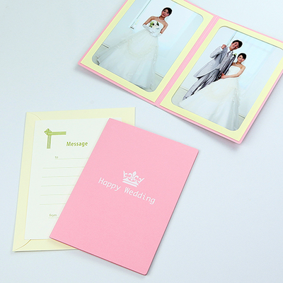 ポケット台紙 『Happy Wedding/クラウン』 2Lサイズ 2面タテ　 写真台紙 ウエディング 王冠マーク