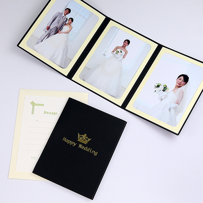 ポケット台紙 『Happy Wedding/クラウン』 Lサイズ （89&times;127mm） 3面タテ 写真台紙 ウエディング 王冠マーク