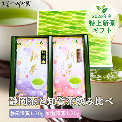【予約】2026年産新茶 特上新茶70g&times;2袋詰合せ 日本茶2大産地飲み比べギフト 静岡茶 知覧茶 5/3発送開始