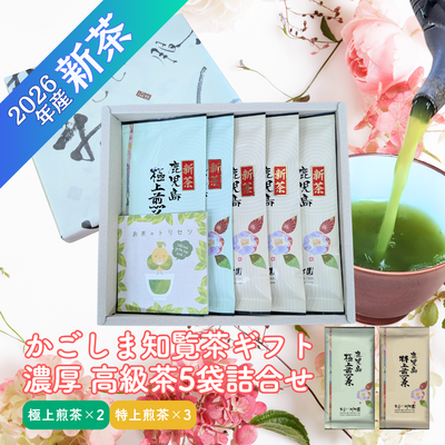 新茶ギフト 高級知覧茶 鹿児島深蒸し煎茶100g&times;5袋詰合せ（ゆたかみどり・さえみどり）2026年産一番茶