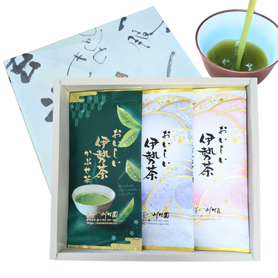 【高級】おいしい伊勢茶3袋詰合せ かぶせ茶・深蒸し茶飲み比べギフト（かぶせ・極上深蒸し・特上深蒸し）三重県産一番茶