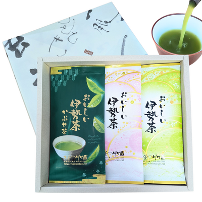 おいしい伊勢茶 深蒸し煎茶・かぶせ茶飲み比べ 3袋詰合せギフト（かぶせ・特上深蒸し・上深蒸し）三重県産一番茶100％