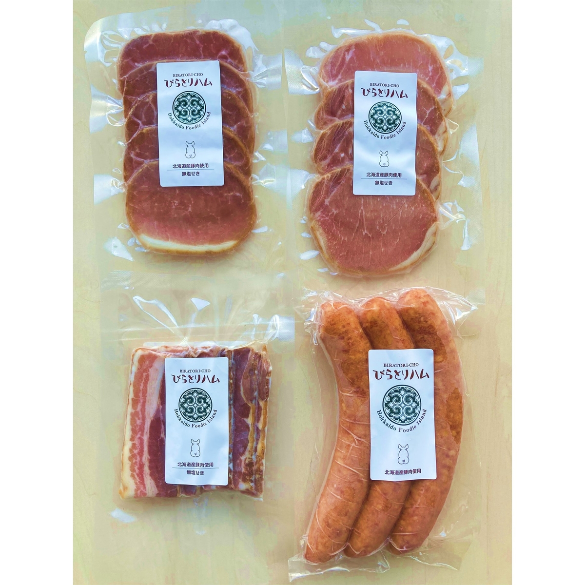 3種の無塩せきハムと荒挽フランクセット | HBCショップ |北海道の旬を