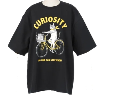【ねこ雑貨 洋服】Ｔシャツ　Animal Village 自転車に乗ったネコTシャツ　男女兼用 Ｍサイズ　ブラック