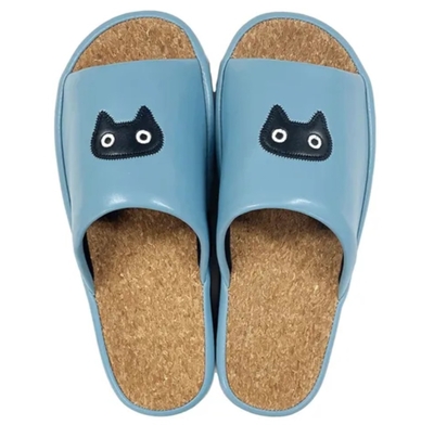【ねこ雑貨 スリッパ】スリッパ　マタノアツコ　 おにぎり　黒猫おにぎりのコルクサンダル　ブルー　室内履き