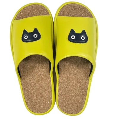 【ねこ雑貨 スリッパ】スリッパ　マタノアツコ　 おにぎり　黒猫おにぎりのコルクサンダル　イエロー　室内履き