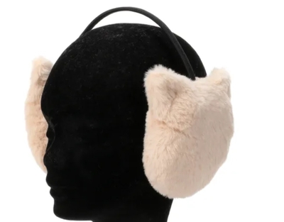 【ねこ雑貨 帽子】耳当て　イヤーマフ　猫型イヤーウォーマ－　ベージュ