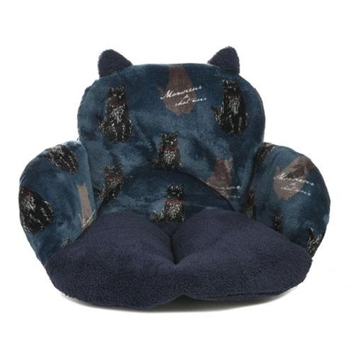 【ねこ雑貨 寝具】包まる座布団　黒猫　ネイビーブルー　チェアクッション