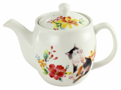 【ねこ雑貨 食器】洋食器 ティーセット　花猫の急須＆煎茶碗　小皿付き