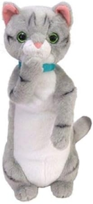 【ねこ雑貨 ぬいぐるみ】猫のぬいぐるみ　熱烈！！にゃんこ屋 シマ グレー　立っている サバトラ白