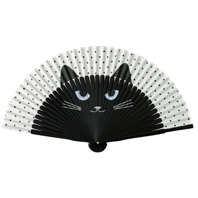 【ねこ雑貨 和雑貨】和小物　扇子　黒猫ミーニャ　水玉ブラック
