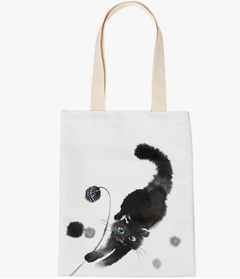 【ねこ雑貨 バッグ】布トートバッグ　モコ猫 背伸び　黒猫