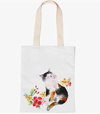 【ねこ雑貨 バッグ】布トートバッグ　花猫　レッド