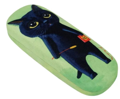 【ねこ眼鏡】メガネケース　糸井忠晴 クロちゃん ハードケース　黒猫 グリーン