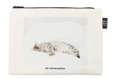 【ねこポーチ】シンプルポーチ　CATDAY フラットポーチ　ベンガル　クリーム