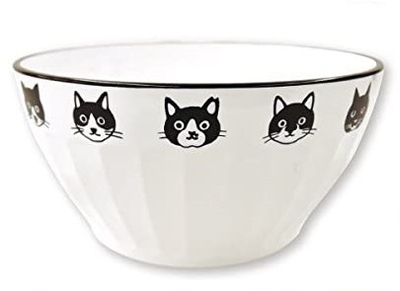 【ねこ雑貨 食器】洋食器 ボウル　猫柄シリアルカップ　グラノーラボウル　白黒猫　ホワイト