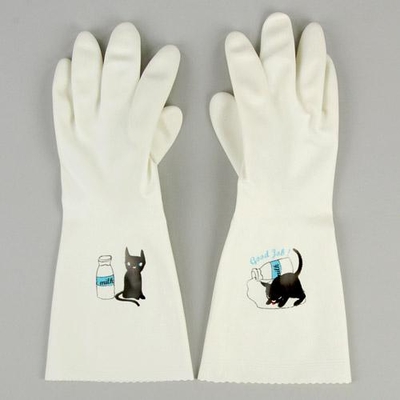 【ねこ雑貨 日用品】お掃除用品　ゴム手袋　ラブグローブ　ネコとミルク 　厚手ゴム手袋