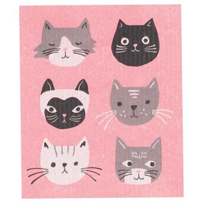 【ねこ雑貨 キッチン用品】布巾 ふきん　danica エコロジースポンジクロス　３枚入　猫柄ピンク