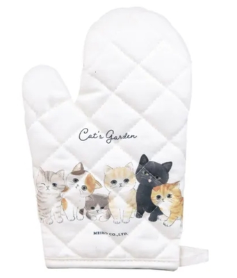 【ねこ雑貨 キッチン用品】キッチンミトン　布製　キャッツガーデン　ホワイト