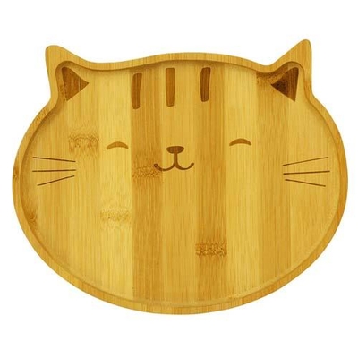 【ねこ雑貨 キッチン用品】お盆 トレイ　猫顔の竹盆　スマイル