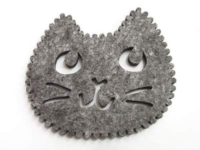 【ねこ雑貨 キッチン用品】コースター　猫顔のフエルトコースター　キャットフェイス　グレー