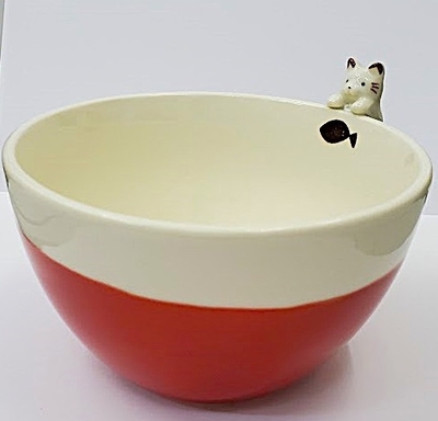 【ねこ雑貨 食器】洋食器 ミルクティーカップ　ふちねこ よりそいボウルねこ　レッド
