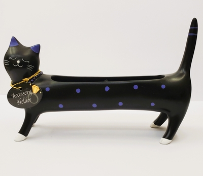 【ねこ雑貨 アクセサリーホルダー】置物　Kenaf キャットアクセサリートレイ　ドットブラック　黒猫