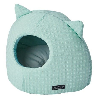 【猫のベッド】猫のサマーベッド　ひんやりネコ耳ドームベッド　クッション付　シーブルー　夏のクール猫用品　