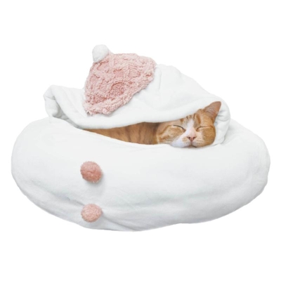 【猫のベッド】キャットベッド　にゃんこのもちっとかぶりっこ ゆきだるま　もぐり込みベッド