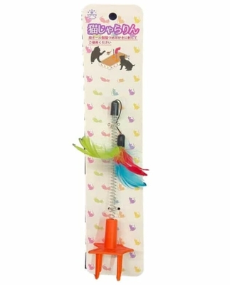 【猫の爪とぎ】猫のおもちゃ　爪とぎに立てて遊ぶ猫じゃらし　猫じゃらりん　ひも付き 羽根