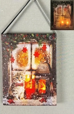 【ねこ雑貨 インテリア用品】ピクチャーライト　クリスマス mini アートボード　遊ぶ猫たち　CATライト　壁飾り