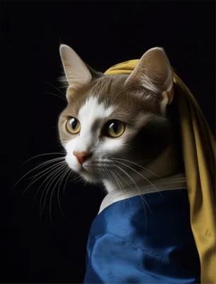 【ねこ雑貨 インテリア用品】インテリアアート　世界の名画の中の猫たち　ターバンを巻いた猫　アートファインボード　絵画風壁掛アート