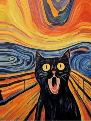 【ねこ雑貨 インテリア用品】インテリアアート　世界の名画の中の猫たち　ニャンコの叫び　アートファインボード　絵画風壁掛アート