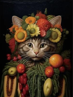 【ねこ雑貨 インテリア用品】インテリアアート　世界の名画の中の猫たち　野菜猫　アートファインボード　絵画風壁掛アート