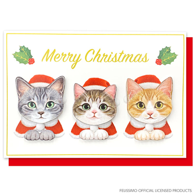 【ねこ雑貨 メッセージカード】クリスマスカード　猫部グリーティングカード　Merry Christmas　３匹の猫