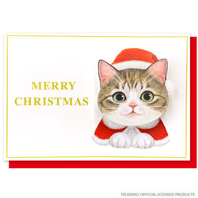 【ねこ雑貨 メッセージカード】クリスマスカード　猫部スプリング付きグリーティングカード　MERRY CHRISTMAS　猫サンタ