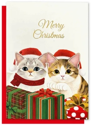 【ねこ雑貨 メッセージカード】クリスマスカード　猫部グリーティングカード　クリスマスプレゼント　２匹の猫サンタ