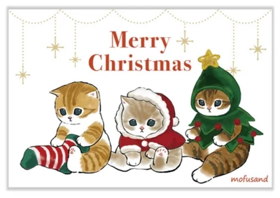 【ねこハガキ】絵はがき　モフサンド　クリスマスポストカード　Merry Christmas　３匹のクリスマス