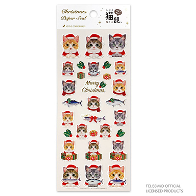 【ねこシール】クリスマスシール　猫部　サンタネコのお顔　ペーパーシール