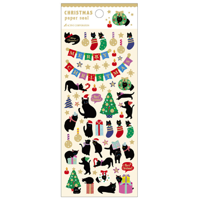 【ねこシール】クリスマスシール　黒猫のクリスマスパーティー　ペーパーシール