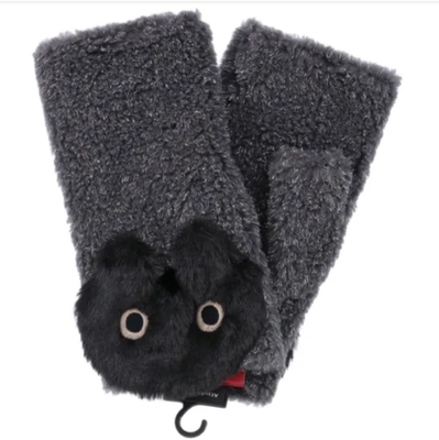 【ねこ雑貨 服飾雑貨】手袋 冬物手袋　マタノアツコ　黒猫MEME ラメ入りハンドウォーマー　指無し手袋　チャコールグレー　スマホ対応 防寒ハンドカバー