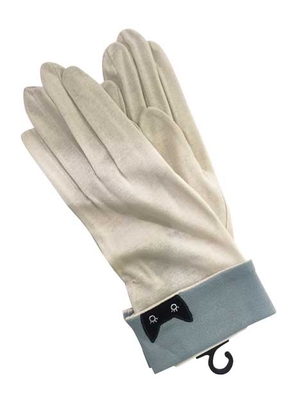 【ねこ雑貨 服飾雑貨】手袋 夏物手袋　マタノアツコ　ひょっこり黒猫 薄手UV手袋　ホワイト & ブルー　日焼け防止用