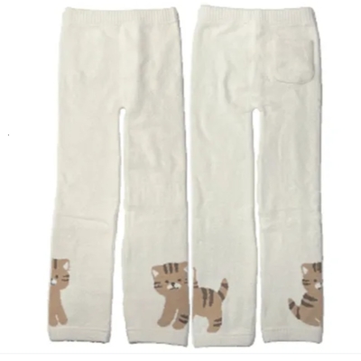 【ねこ雑貨 洋服】レギンス　ソフトモールレギンス　茶トラ猫　オフホワイト　Ｍ～Ｌサイズ