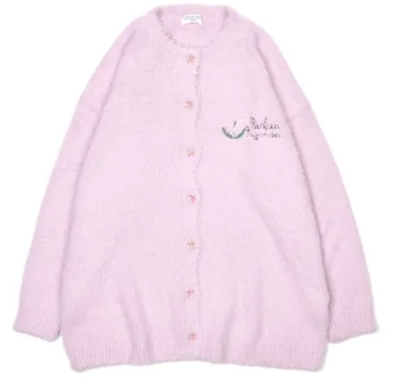 【ねこ雑貨 洋服】セーター　シャギーニットカーディガン　パーラーすずらん堂 すずらんさん　ピンク